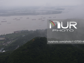 Ships are sailing on the Nanjing section of the Yangtze River in Nanjing, China, on June 29, 2024. (