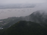 Ships are sailing on the Nanjing section of the Yangtze River in Nanjing, China, on June 29, 2024. (