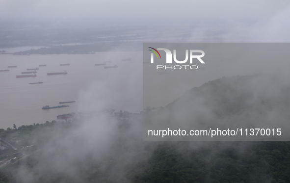 Ships are sailing on the Nanjing section of the Yangtze River in Nanjing, China, on June 29, 2024. 