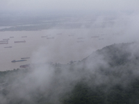 Ships are sailing on the Nanjing section of the Yangtze River in Nanjing, China, on June 29, 2024. (