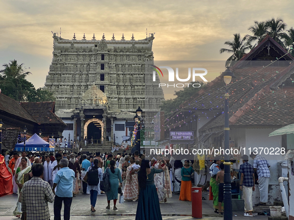 A crowd of devotees is visiting the Sree Padmanabhaswamy Temple in Thiruvananthapuram (Trivandrum), Kerala, India, on April 12, 2024. 