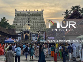 A crowd of devotees is visiting the Sree Padmanabhaswamy Temple in Thiruvananthapuram (Trivandrum), Kerala, India, on April 12, 2024. (