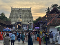 A crowd of devotees is visiting the Sree Padmanabhaswamy Temple in Thiruvananthapuram (Trivandrum), Kerala, India, on April 12, 2024. (