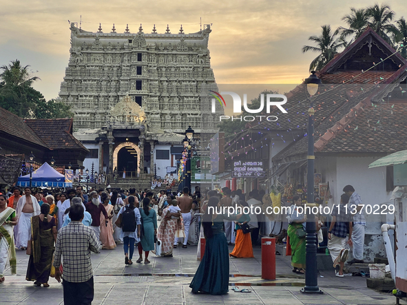 A crowd of devotees is visiting the Sree Padmanabhaswamy Temple in Thiruvananthapuram (Trivandrum), Kerala, India, on April 12, 2024. 