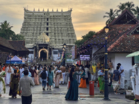 A crowd of devotees is visiting the Sree Padmanabhaswamy Temple in Thiruvananthapuram (Trivandrum), Kerala, India, on April 12, 2024. (