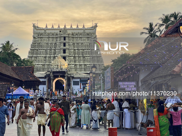 A crowd of devotees is visiting the Sree Padmanabhaswamy Temple in Thiruvananthapuram (Trivandrum), Kerala, India, on April 12, 2024. 