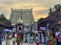 A crowd of devotees is visiting the Sree Padmanabhaswamy Temple in Thiruvananthapuram (Trivandrum), Kerala, India, on April 12, 2024. (