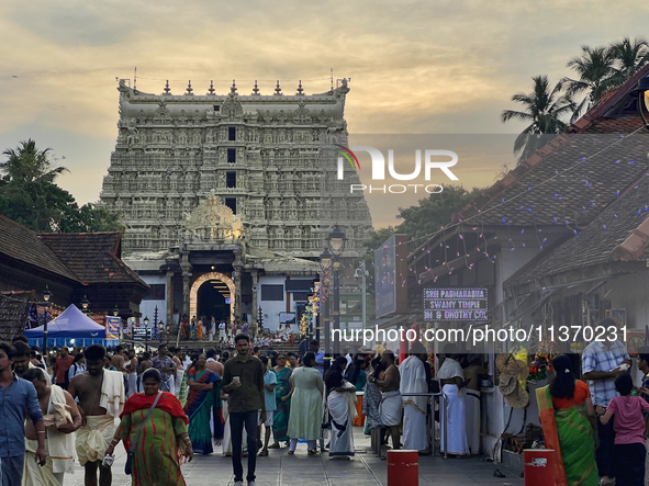 A crowd of devotees is visiting the Sree Padmanabhaswamy Temple in Thiruvananthapuram (Trivandrum), Kerala, India, on April 12, 2024. 