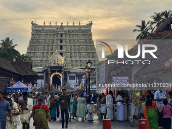 A crowd of devotees is visiting the Sree Padmanabhaswamy Temple in Thiruvananthapuram (Trivandrum), Kerala, India, on April 12, 2024. (