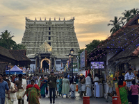 A crowd of devotees is visiting the Sree Padmanabhaswamy Temple in Thiruvananthapuram (Trivandrum), Kerala, India, on April 12, 2024. (