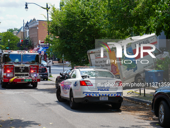 A U-haul truck is driving up the stairs and into a massage parlor in the Adams Morgan neighborhood of Washington D.C. No one is injured. (