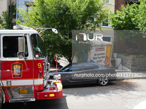 A U-haul truck is driving up the stairs and into a massage parlor in the Adams Morgan neighborhood of Washington D.C. No one is injured. 