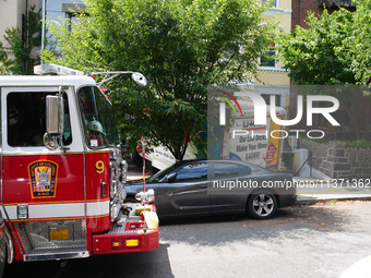 A U-haul truck is driving up the stairs and into a massage parlor in the Adams Morgan neighborhood of Washington D.C. No one is injured. (