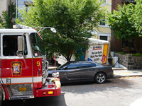 A U-haul truck is driving up the stairs and into a massage parlor in the Adams Morgan neighborhood of Washington D.C. No one is injured. (