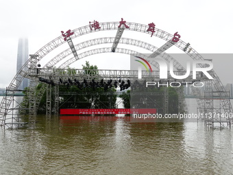 The Hankou Riverbank Park of the Yangtze River is flooding in Wuhan, China, on June 29, 2024. Heavy rain is continuing in Wuhan. (