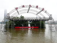 The Hankou Riverbank Park of the Yangtze River is flooding in Wuhan, China, on June 29, 2024. Heavy rain is continuing in Wuhan. (