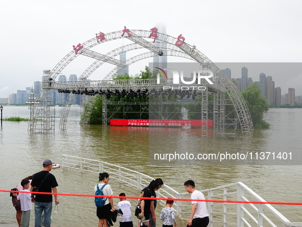 The Hankou Riverbank Park of the Yangtze River is flooding in Wuhan, China, on June 29, 2024. Heavy rain is continuing in Wuhan. 