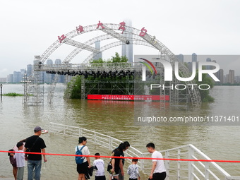 The Hankou Riverbank Park of the Yangtze River is flooding in Wuhan, China, on June 29, 2024. Heavy rain is continuing in Wuhan. (