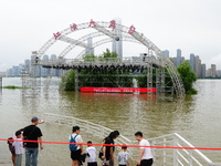 The Hankou Riverbank Park of the Yangtze River is flooding in Wuhan, China, on June 29, 2024. Heavy rain is continuing in Wuhan. (