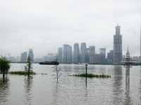 The Hankou Riverbank Park of the Yangtze River is flooding in Wuhan, China, on June 29, 2024. Heavy rain is continuing in Wuhan. (