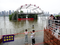 The Hankou Riverbank Park of the Yangtze River is flooding in Wuhan, China, on June 29, 2024. Heavy rain is continuing in Wuhan. (