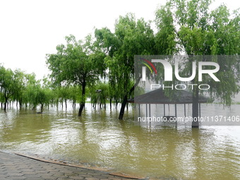 The Hankou Riverbank Park of the Yangtze River is flooding in Wuhan, China, on June 29, 2024. Heavy rain is continuing in Wuhan. (