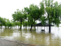 The Hankou Riverbank Park of the Yangtze River is flooding in Wuhan, China, on June 29, 2024. Heavy rain is continuing in Wuhan. (