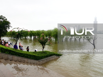 The Hankou Riverbank Park of the Yangtze River is flooding in Wuhan, China, on June 29, 2024. Heavy rain is continuing in Wuhan. (