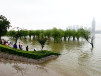 The Hankou Riverbank Park of the Yangtze River is flooding in Wuhan, China, on June 29, 2024. Heavy rain is continuing in Wuhan. (