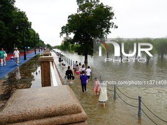 The Hankou Riverbank Park of the Yangtze River is flooding in Wuhan, China, on June 29, 2024. Heavy rain is continuing in Wuhan. (