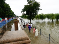 The Hankou Riverbank Park of the Yangtze River is flooding in Wuhan, China, on June 29, 2024. Heavy rain is continuing in Wuhan. (