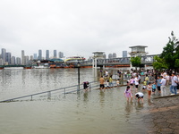 The Hankou Riverbank Park of the Yangtze River is flooding in Wuhan, China, on June 29, 2024. Heavy rain is continuing in Wuhan. (