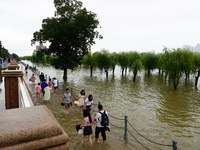 The Hankou Riverbank Park of the Yangtze River is flooding in Wuhan, China, on June 29, 2024. Heavy rain is continuing in Wuhan. (