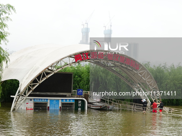 The Hankou Riverbank Park of the Yangtze River is flooding in Wuhan, China, on June 29, 2024. Heavy rain is continuing in Wuhan. 