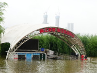 The Hankou Riverbank Park of the Yangtze River is flooding in Wuhan, China, on June 29, 2024. Heavy rain is continuing in Wuhan. (