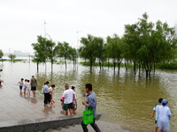 The Hankou Riverbank Park of the Yangtze River is flooding in Wuhan, China, on June 29, 2024. Heavy rain is continuing in Wuhan. (