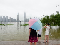 The Hankou Riverbank Park of the Yangtze River is flooding in Wuhan, China, on June 29, 2024. Heavy rain is continuing in Wuhan. (