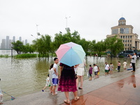 The Hankou Riverbank Park of the Yangtze River is flooding in Wuhan, China, on June 29, 2024. Heavy rain is continuing in Wuhan. (