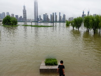 The Hankou Riverbank Park of the Yangtze River is flooding in Wuhan, China, on June 29, 2024. Heavy rain is continuing in Wuhan. (