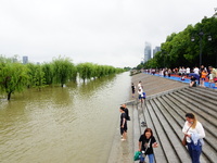 The Hankou Riverbank Park of the Yangtze River is flooding in Wuhan, China, on June 29, 2024. Heavy rain is continuing in Wuhan. (