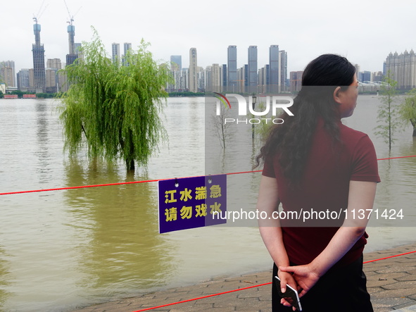 The Hankou Riverbank Park of the Yangtze River is flooding in Wuhan, China, on June 29, 2024. Heavy rain is continuing in Wuhan. 