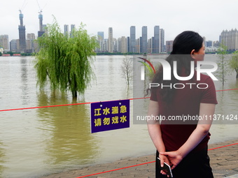 The Hankou Riverbank Park of the Yangtze River is flooding in Wuhan, China, on June 29, 2024. Heavy rain is continuing in Wuhan. (