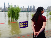 The Hankou Riverbank Park of the Yangtze River is flooding in Wuhan, China, on June 29, 2024. Heavy rain is continuing in Wuhan. (