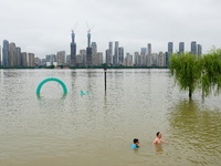 The Hankou Riverbank Park of the Yangtze River is flooding in Wuhan, China, on June 29, 2024. Heavy rain is continuing in Wuhan. (