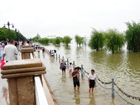 The Hankou Riverbank Park of the Yangtze River is flooding in Wuhan, China, on June 29, 2024. Heavy rain is continuing in Wuhan. (