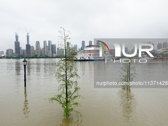 The Hankou Riverbank Park of the Yangtze River is flooding in Wuhan, China, on June 29, 2024. Heavy rain is continuing in Wuhan. (