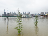 The Hankou Riverbank Park of the Yangtze River is flooding in Wuhan, China, on June 29, 2024. Heavy rain is continuing in Wuhan. (