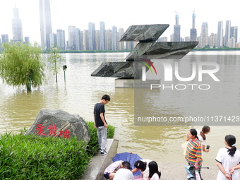 The Hankou Riverbank Park of the Yangtze River is flooding in Wuhan, China, on June 29, 2024. Heavy rain is continuing in Wuhan. (