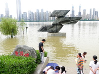 The Hankou Riverbank Park of the Yangtze River is flooding in Wuhan, China, on June 29, 2024. Heavy rain is continuing in Wuhan. (