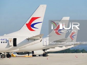 A China Eastern passenger jet is being seen on the tarmac at Yantai Penglai International Airport in Yantai, China, on June 28, 2024. (